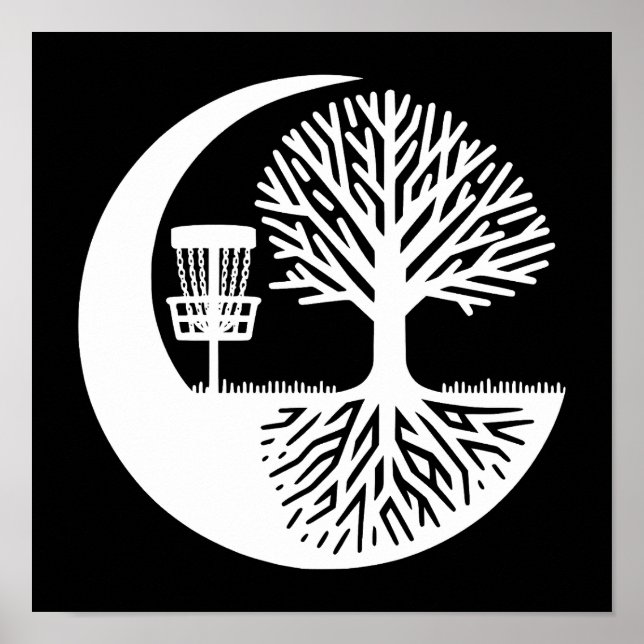 Póster Silueta de Disc Golf en Blanco y Negro (Frente)
