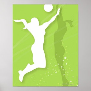 Póster Silueta de dos mujeres que juegan a voleibol