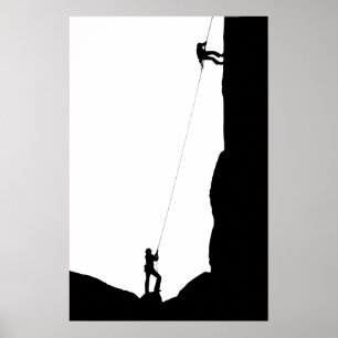 Póster Silueta de escalada de rock negro simple