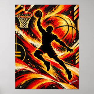 Póster Silueta de espectacular clavada de baloncesto