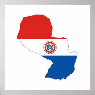 Póster silueta de forma de mapa de bandera de paraguay