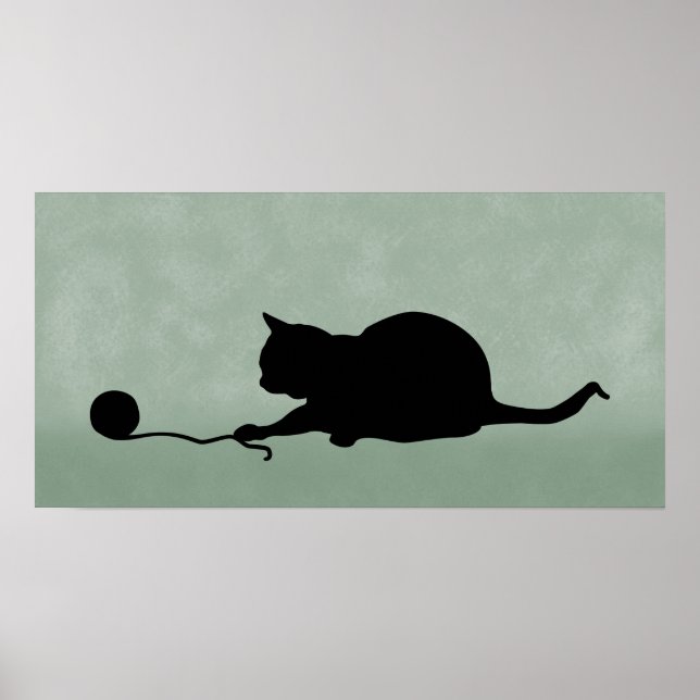 Póster Silueta de gato en juego negro en verde silencioso (Frente)