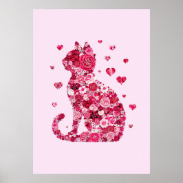 Póster Silueta de gato floral ArtFaux tela envuelta