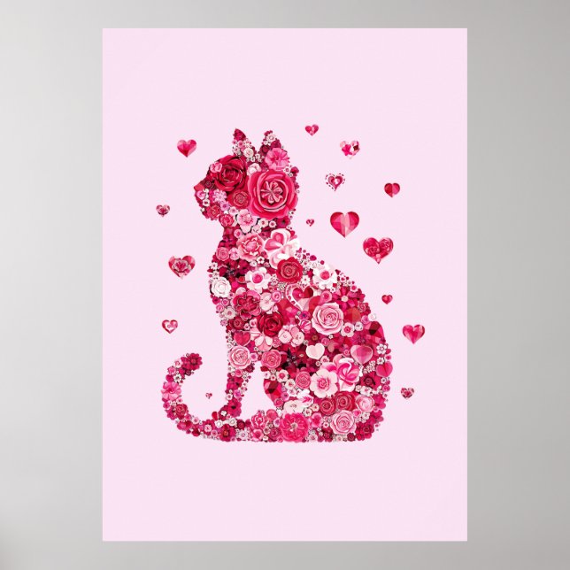 Póster Silueta de gato floral ArtFaux tela envuelta (Frente)