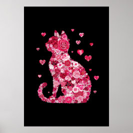 Póster Silueta de gato floral ArtFaux tela envuelta