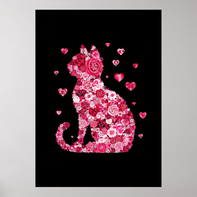 Póster Silueta de gato floral ArtFaux tela envuelta (Frente)