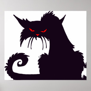 Póster Silueta de gato negro malvado con ojos rojos