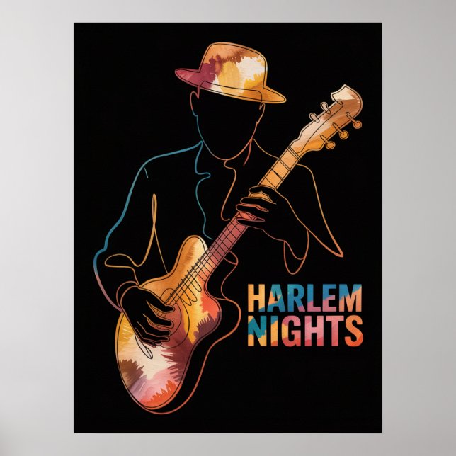 Póster silueta de guitarra Harlem Nights (Frente)