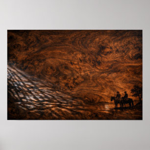 Póster Silueta de jinetes al atardecer