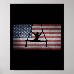 Póster Silueta de la bandera americana gimnasia seda aére