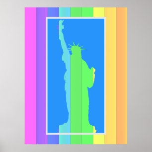 Póster Silueta de la Estatua de la Libertad con Franjas d