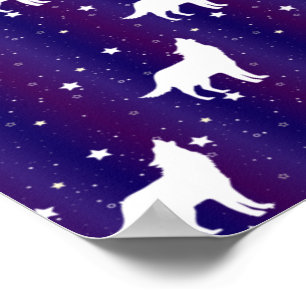 Póster Silueta de Lobo Noche Estrellada Galaxia Amante Un
