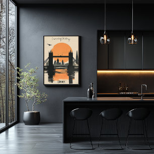 Póster Silueta de Londres, reflejos del atardecer en Towe