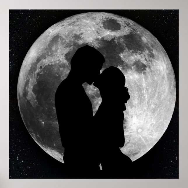 Póster Silueta de los amantes de la luna llena por la noc (Frente)