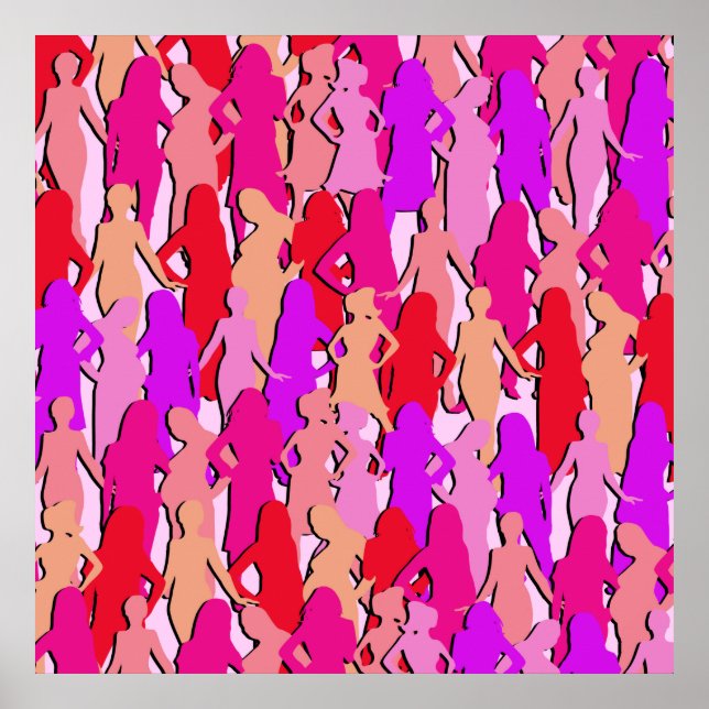 Póster Silueta de mujeres rosadas (Frente)