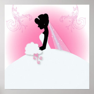 Póster Silueta de novia rosa Mrs Right nupcial