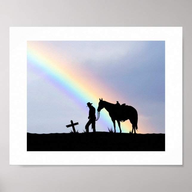 Póster Silueta de oración de vaquero con Poster arcoiris (Frente)