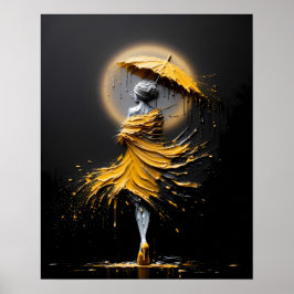 Póster Silueta de paraguas amarillo Impasto