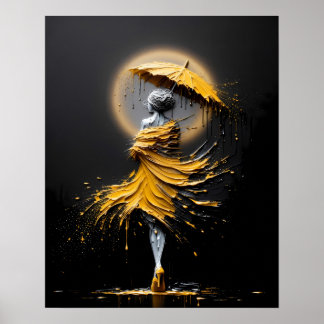 Póster Silueta de paraguas amarillo Impasto