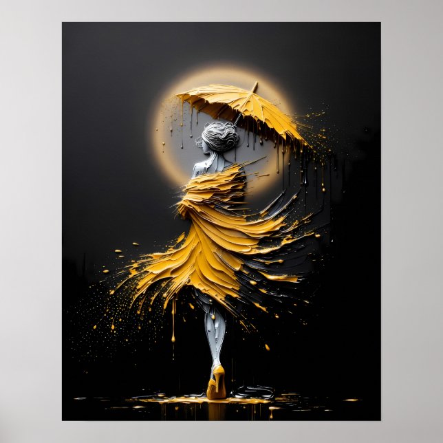 Póster Silueta de paraguas amarillo Impasto (Frente)