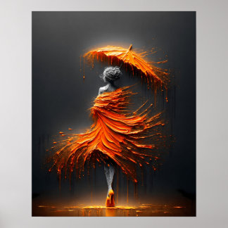 Póster Silueta de paraguas naranja Impasto
