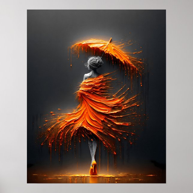 Póster Silueta de paraguas naranja Impasto (Frente)