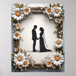 Póster Silueta de pareja de recién casados