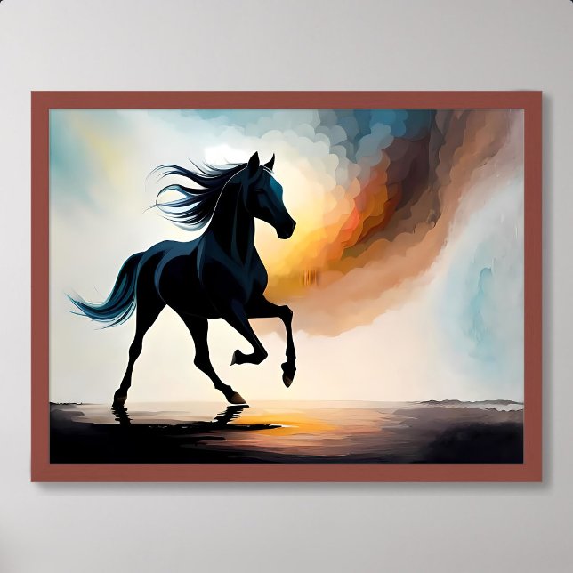 Póster silueta de pintura de caballos niebla humo fauna s (horse painting silhouette fog smoke wildlife fauna)