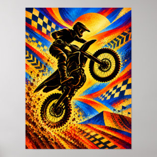 Póster Silueta de salto extremo de piloto de motocross