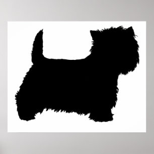 Póster Silueta de Terrier West Highland Blanco