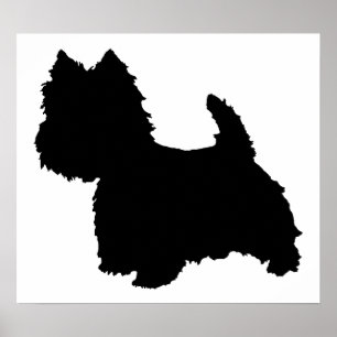 Póster Silueta de Terrier West Highland Blanco