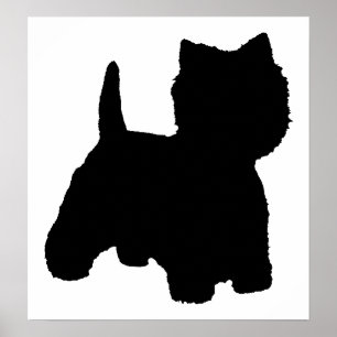 Póster Silueta de Terrier West Highland Blanco