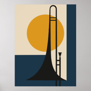 Póster Silueta de Trombón Moderno de Mitad de Siglo