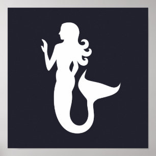 Póster Silueta de un MERMAID, dulce y divertida