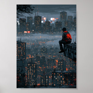 Póster Silueta de una figura solitaria en un paisaje urba