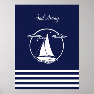 Póster Silueta de velero blanco náutico/salida de mar/mar