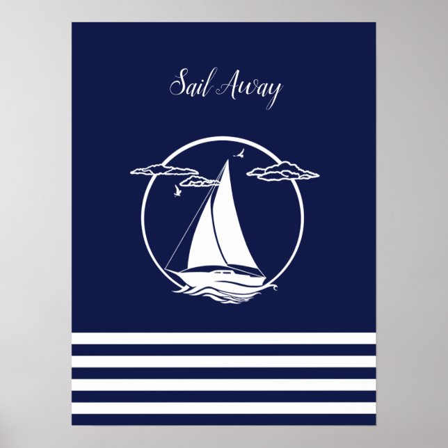 Póster Silueta de velero blanco náutico/salida de mar/mar (Frente)