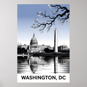 Póster Silueta de Washington DC en negro y blanco estilo