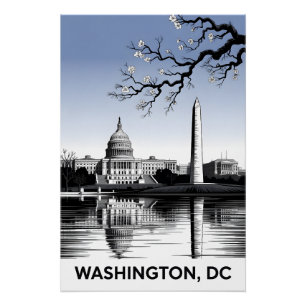 Póster Silueta de Washington DC en negro y blanco estilo