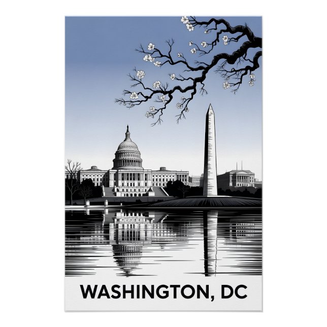 Póster Silueta de Washington DC en negro y blanco estilo  (Anverso)