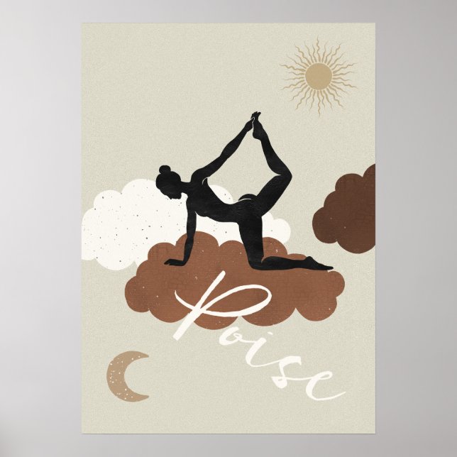 Póster Silueta de yoga estiramiento nubes de luna solar p (Frente)