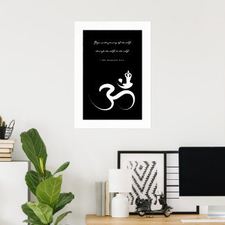 Póster Silueta De Yoga Om Blanco Ohm Zen Poster Espiritua