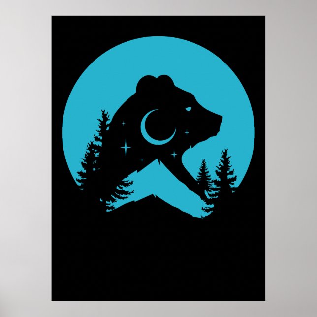 Póster Silueta del bosque nocturno de Bear Mountain (Frente)