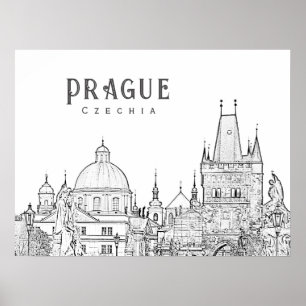 Póster Silueta del casco antiguo de Praga, foto de viaje