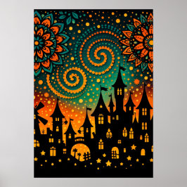 Póster Silueta del Castillo de la Noche Mística