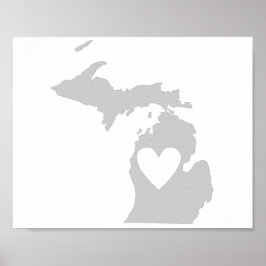 Póster Silueta del estado de Michigan corazón