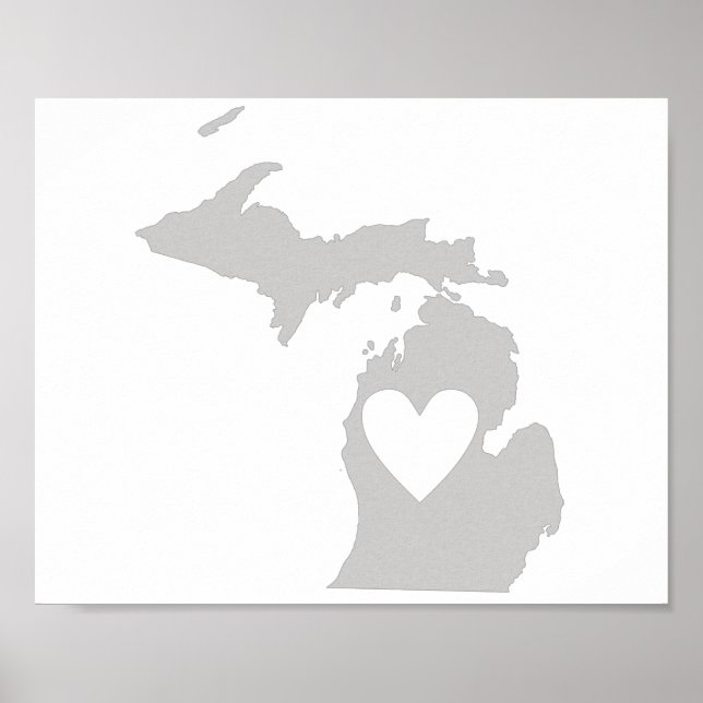 Póster Silueta del estado de Michigan corazón (Frente)