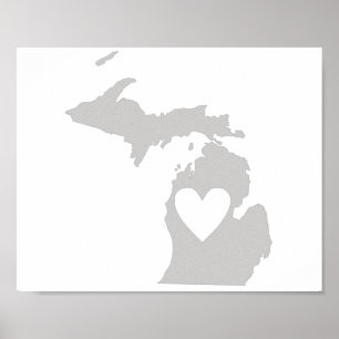 Póster Silueta del estado de Michigan del corazón