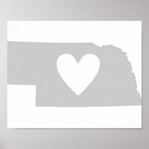 Póster Silueta del estado de Nebraska del corazón