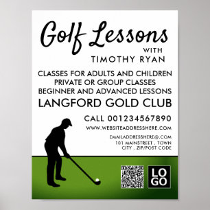 Póster Silueta del jugador de golf, Anuncio de lección Go
